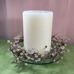 Partylite Stratus 3 wick glass Candle Holder & Vintage Beaded Candle Wreath NIB
